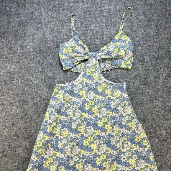 Lulus Dress Womens Small Blue Floral Print Cutouts Maxi Slit It's a Perfect Pick - Picture 2 of 12